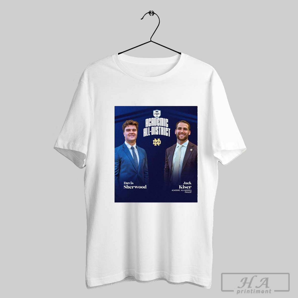 Poster Notre Dame Fighting Irish Davis Sherwood And Jack Kiser Csc Academic All District Honors T Shirt