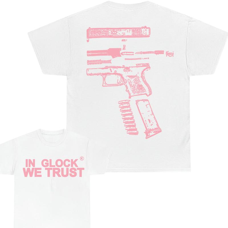 IN GLOCK WE TRUST 2 side T-shirt,Design Color Light Pink, T-shirt For Men, GIft For Men,Full color, Menswear Top