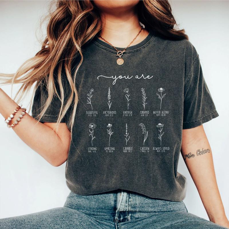 You Are Bible Verse Shirts, Inspiration Bible T-Shirt, Wild flower Christian Shirt, Retro Christian Tee, Christian Gifts For Women, Christian Shirts For Women, Religious Shirt, Christian Women Top Breathable Casual
