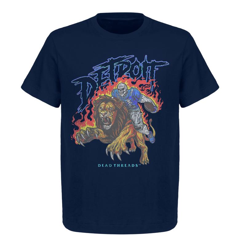 Detroit Football Deadman Riding Lion Graphic T-Shirt – Heavy Cotton, Retro Menswear & Womenswear American Football Limited Edition