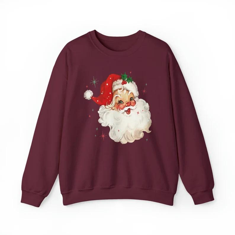Retro Santa Crewneck Sweatshirt, Vintage Santa Claus Sweater, Festive Holiday Shirt, Classic Christmas Hoodie, Ugly Xmas Sweater