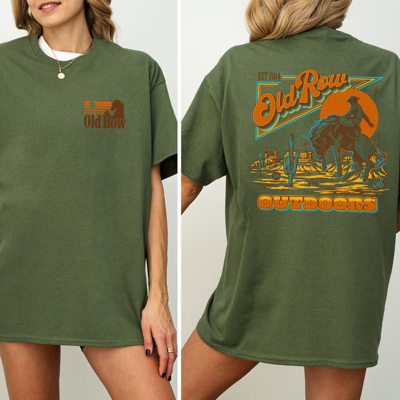 Old Row Outdoors Banquet Western Cowboy Graphic 2-Sided Shirt, Country Cowgirl Tshirt, Cotton Fabric T-shirt, Printed Women's Tops, Casual Womenswear
