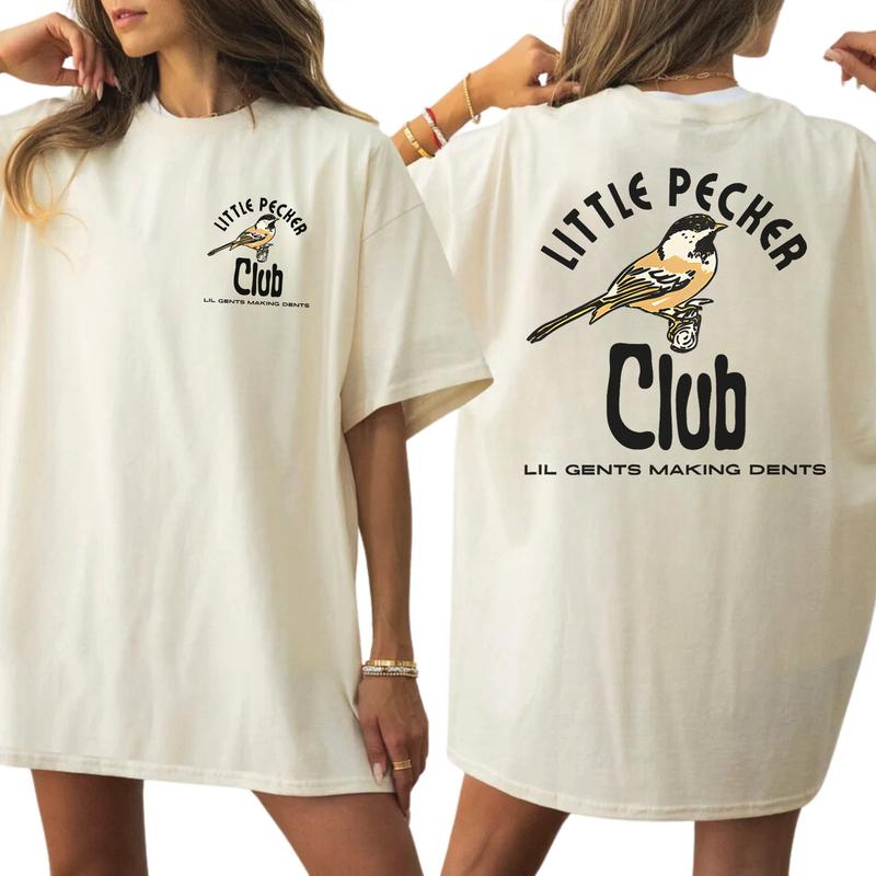 Little Pecker Club 2 Sides Shirt, Funny Bird Shirt, Club Clothing, Cotton Printed Top, Casual Womenswear, Comfort Fabric Tshirt