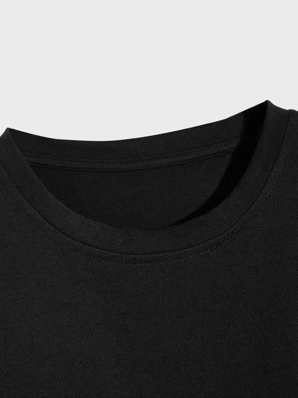 Men's Letter Print Drop Shoulder Tee, Summer Clothes, Regular Fit Casual Soft Comfy Streetwear Round Neck Short Sleeve T-Shirt for Summer, Graphic Tees, Men's Top for Daily Wear, Summer Outfits 2024