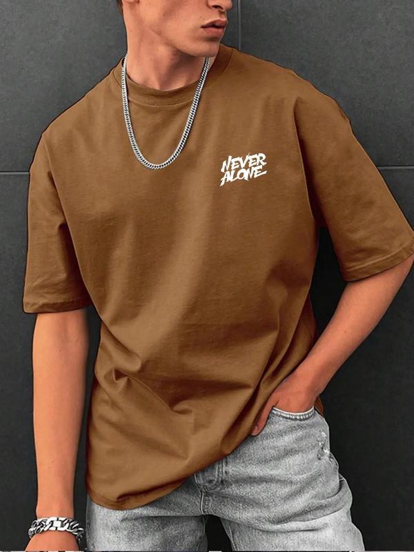Men's Regular Fit Letter Print Round Neck Drop Shoulder Tee, Graphic Tees,รย Casual Streetwear Short Sleeve T-Shirt for Summer, Menswear for Daily Wear