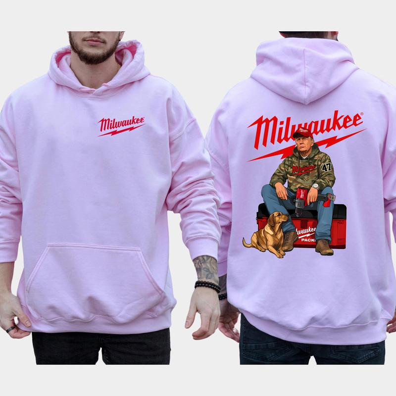 Milwaukee Trump Camo 2-Side Hoodie, Dad Gif Hoodie, MAGA Hoodie, Construction Work Gift, Casual Menswear Classic Fabric Seamless Pullover Long Sleeve