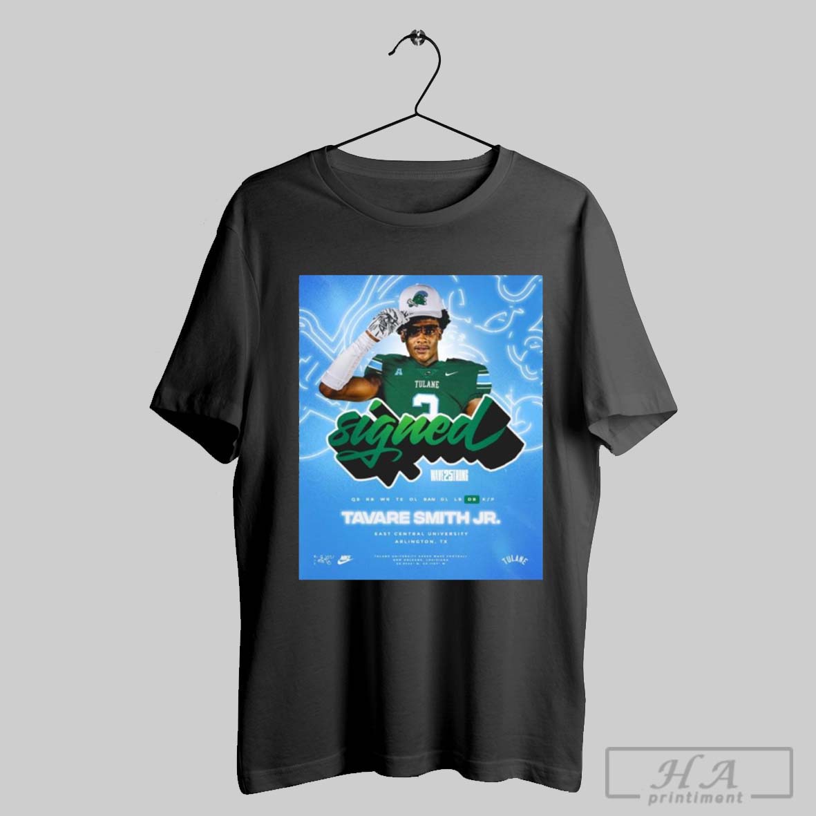 Poster Travare Smith Jr East Central University Arlington Tx Tulane Green Wave Football T Shirt