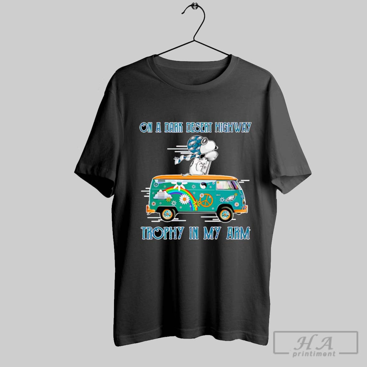 Snoopy On A Dark Desert Highway Trophy In My Arm Philadelphia Eagles Shirt