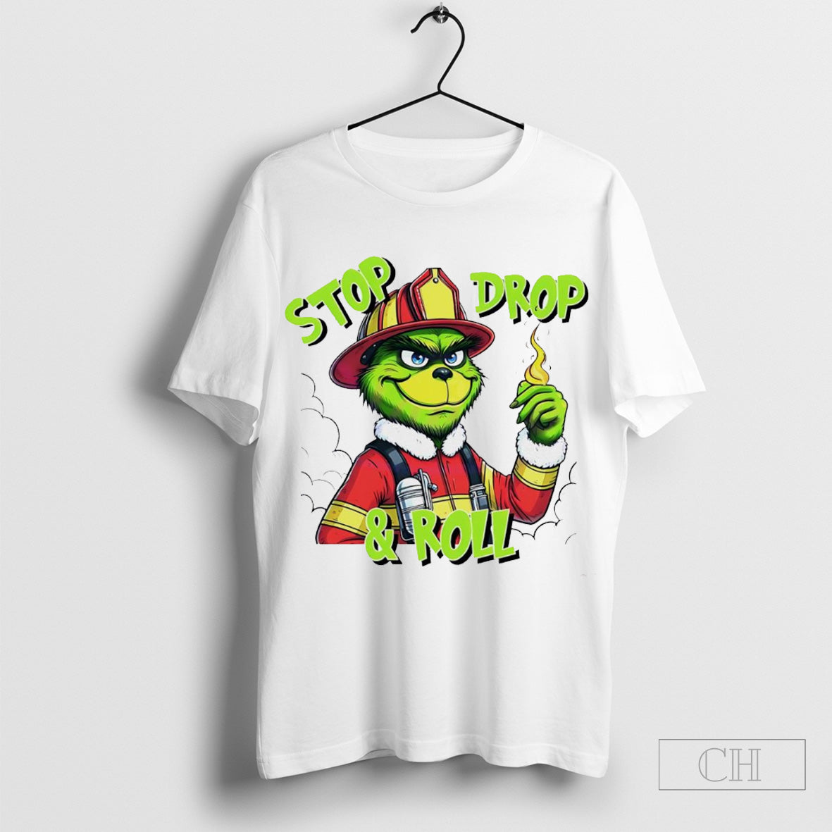 Stop drop and roll Grinch Christmas fireman shirt