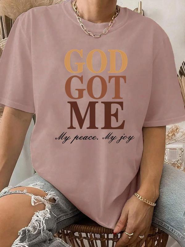 Women's Letter Print Round Neck Tee, Summer Clothes Women,รโรย Short Sleeve Crew Neck T-Shirt for Summer, Women's Top for Casual Wear
