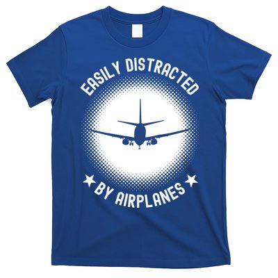 Easily Distracted By Airplanes Funny Flying Plane Gift T-Shirt