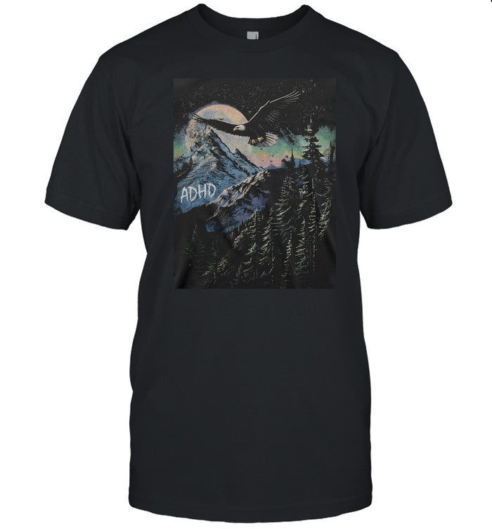 Wavey Goods Adhd Eagle Soaring Through The Glowing Night Sky Tee