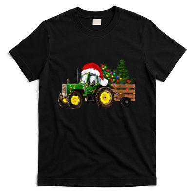Farm Tractor Christmas Tree Lights Santa T-Shirt