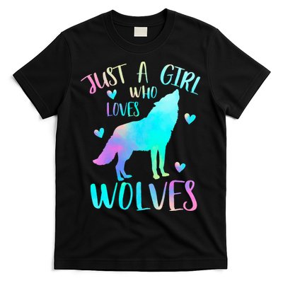 Just a Girl Who Loves wolves Watercolor Cute wolf lover T-Shirt