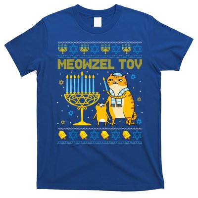 Meowzel Tov Ugly Hanukkah Sweater Cat Chanukah Jew Menorah T-Shirt