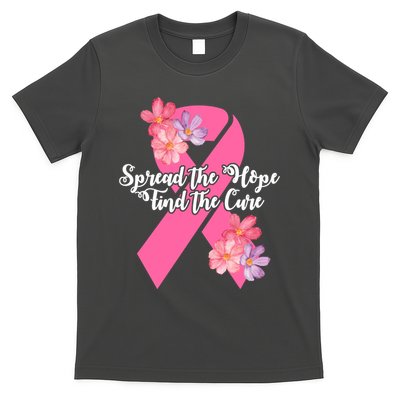 Spread The Hope Find The Cure Breast Cancer Floral Ribbon T-Shirt