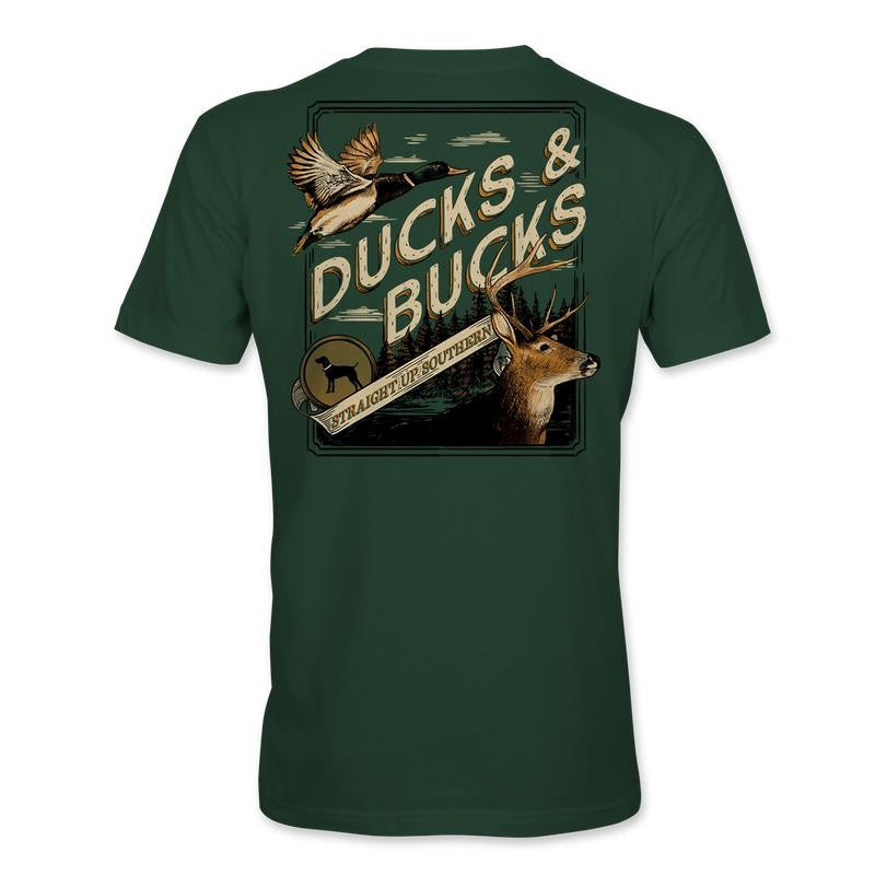 Ducks and Bucks - Mallard Duck and Whitetail Buck Hunting T-Shirt - Green Classic Cotton
