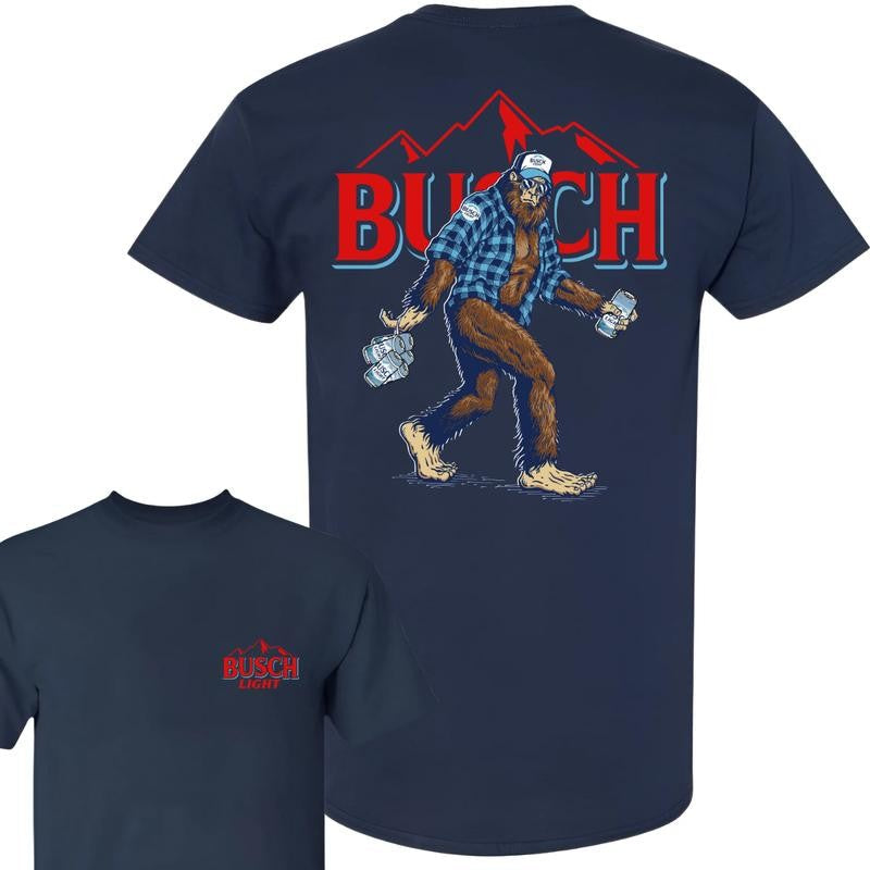 Bigfoot Busch Light Double Sided Tee Classic Cotton Tops Men's Crewneck T-shirt Menswear Collar