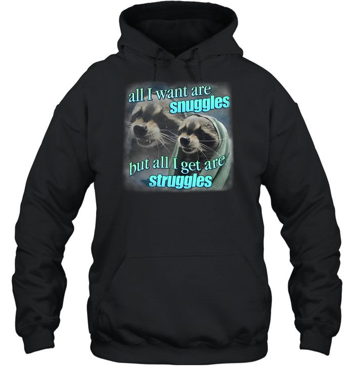 All I Want Are Snuggles But All I Get Are Struggles Raccoon Hoodie
