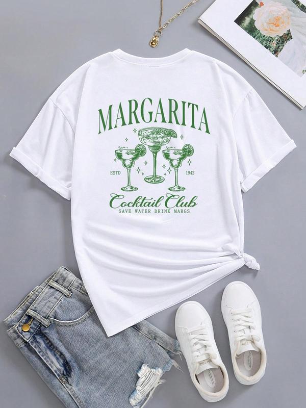 Women's Cartoon Graphic Print Round Neck Tee, Fashion Casual Drop Shoulder Short Sleeve T-shirt, Ladies Summer Clothes for Daily Wear