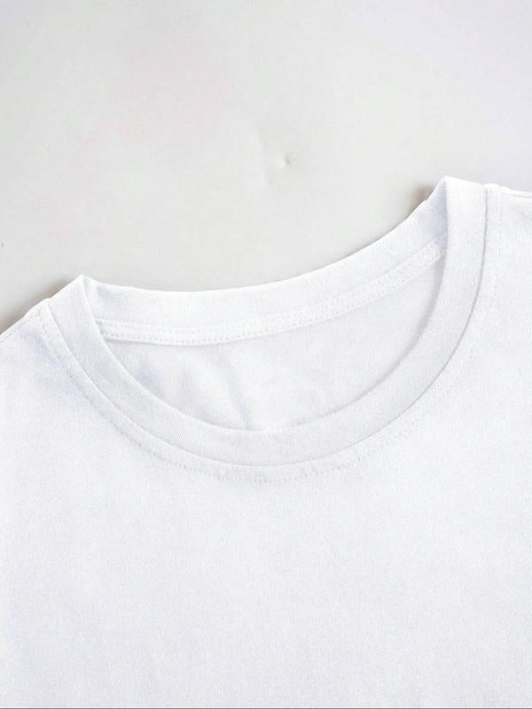 Women's Cartoon Graphic Print Round Neck Tee, Fashion Casual Drop Shoulder Short Sleeve T-shirt, Ladies Summer Clothes for Daily Wear