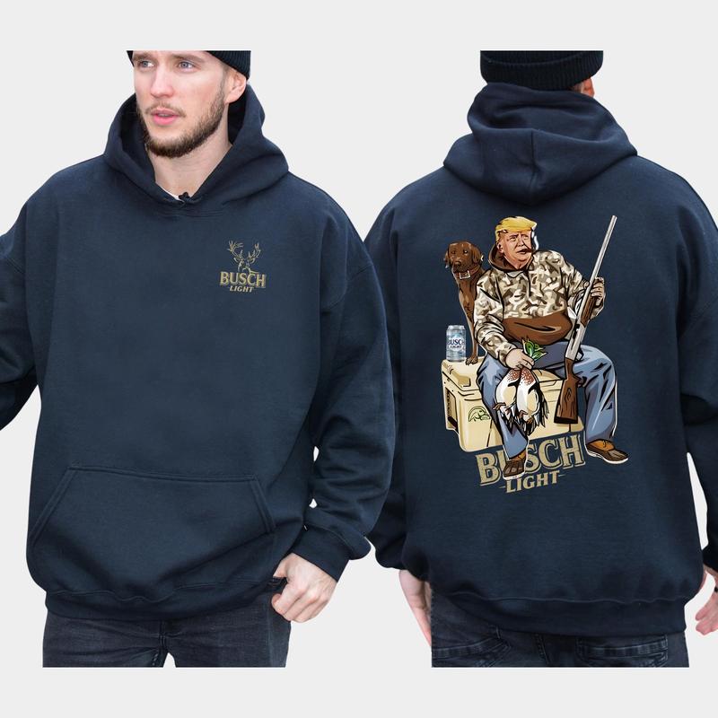 Hunter Trump With Busch Light Beer  2-Side Hoodie, Trump 2024 Hoodie, MAGA Hoodie, Casual Menswear Hoodie for Men