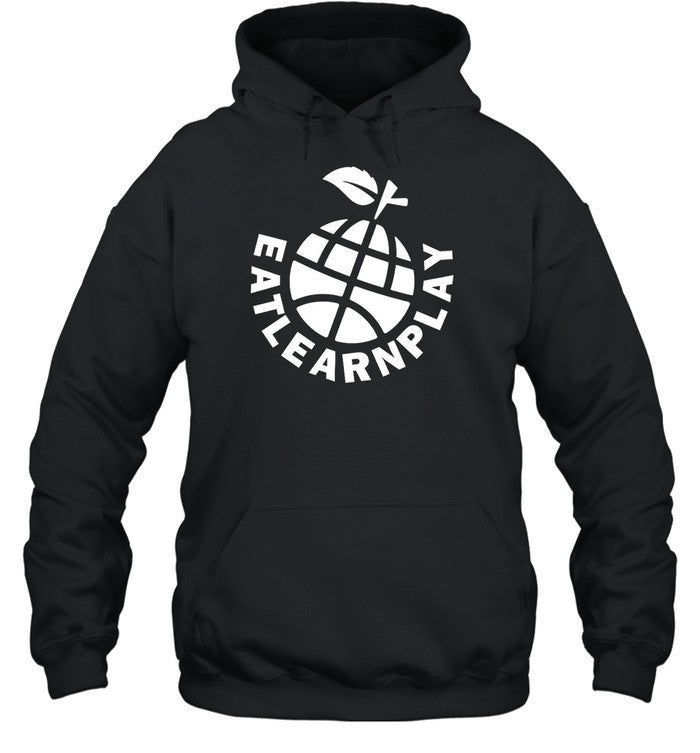 Steph Wearing Eat Learn Play Hoodie