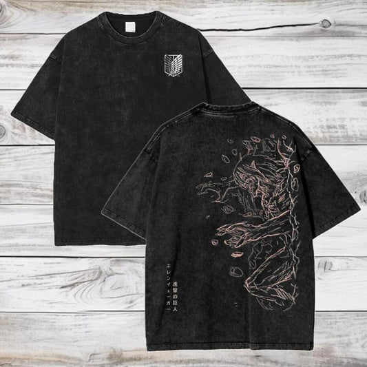 Attack on Titan Anime Acid Washed T-Shirt Eren Jeager Anime Tee Gift For Him, Easy Care, Machine Wash Safe, Classic Fashion
