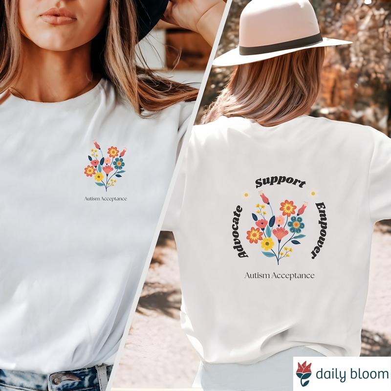 Autism Acceptance Shirt Autism Awareness Tee Bcba T Shirt Aba Therapist Neurodiversity Sped Teacher Autism Acceptance Bunch Of Flowers TK43GN