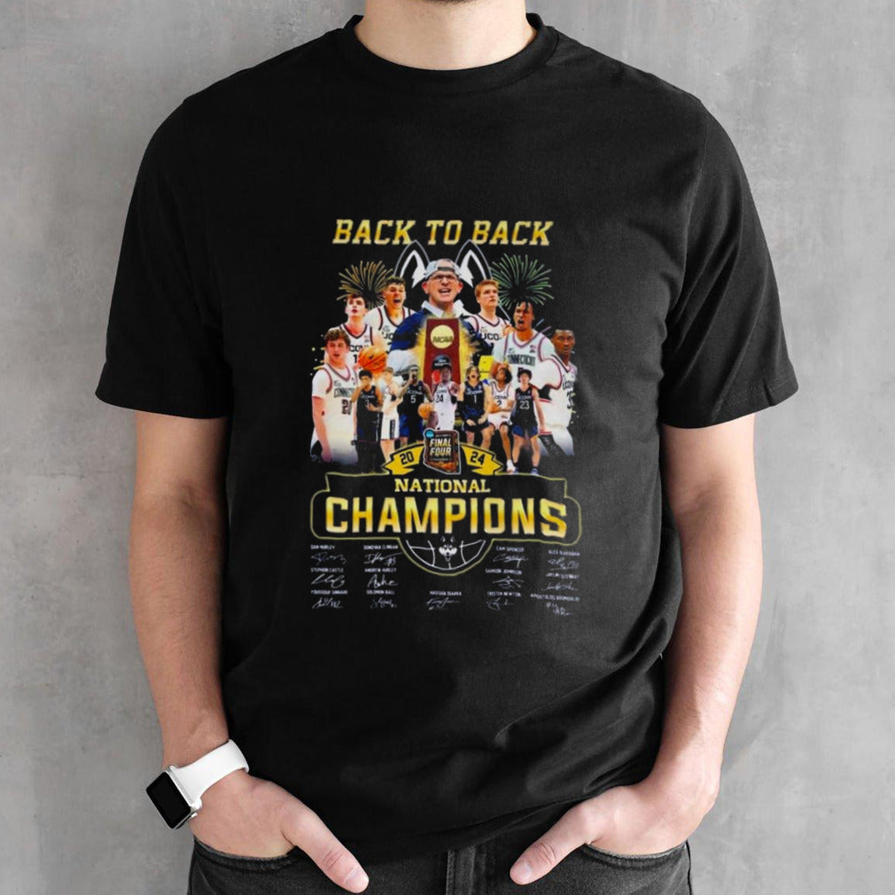 Back To Back 2024 National Champions Uconn Huskies Signatures T-shirts