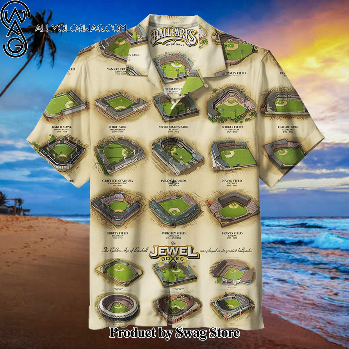 Ballparks of Baseball Animal Motif Hawaiian Shirt