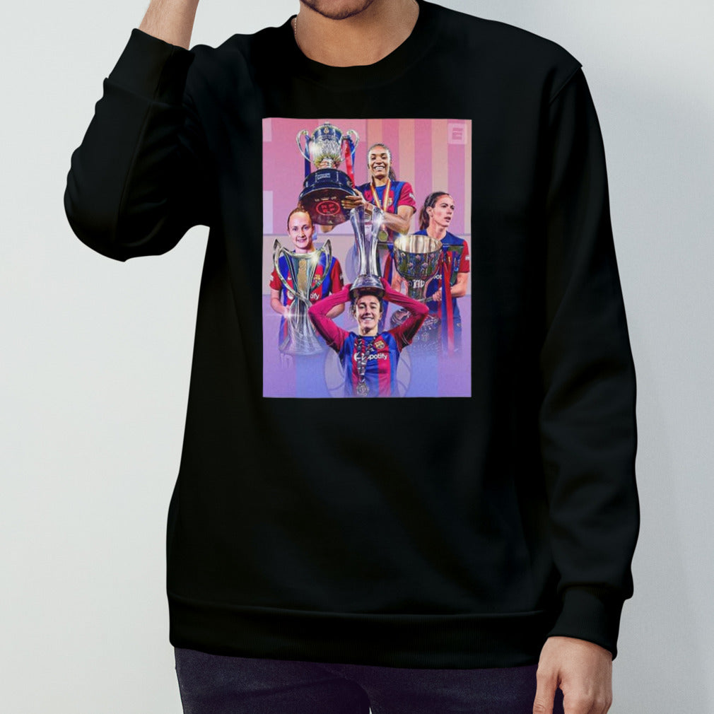 Barcelona Women Teams Have Four Trble Clean Sweep Of Trophies Movem El Mon Campioni Dâ€™Europa Europe Champions 2024 shirt