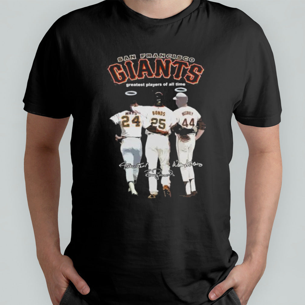 Barry Bonds, Willie Mays And Willie Mccovey San Francisco Giants Greatest Players Of All Time Signatures Shirt