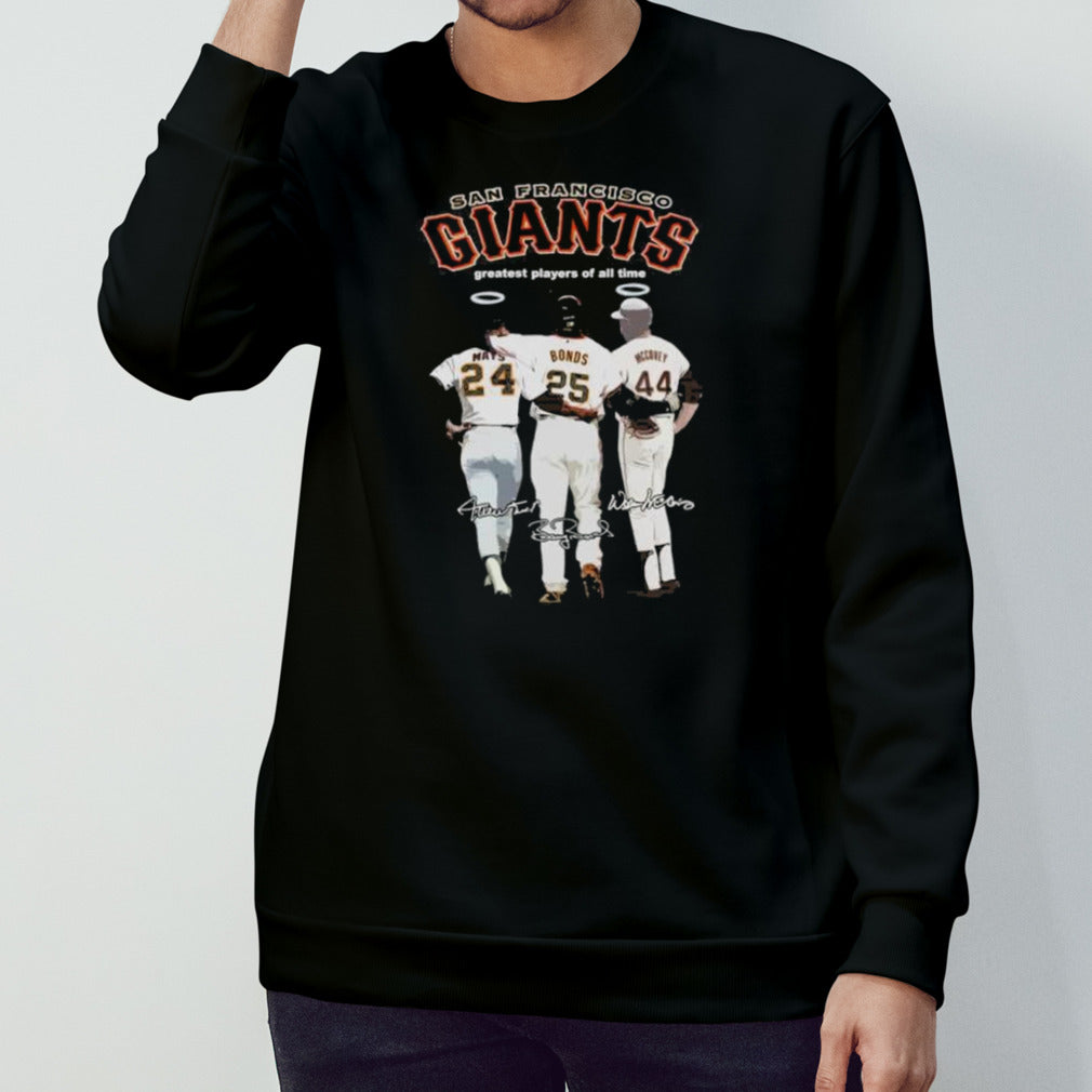 Barry Bonds, Willie Mays And Willie Mccovey San Francisco Giants Greatest Players Of All Time Signatures Shirt