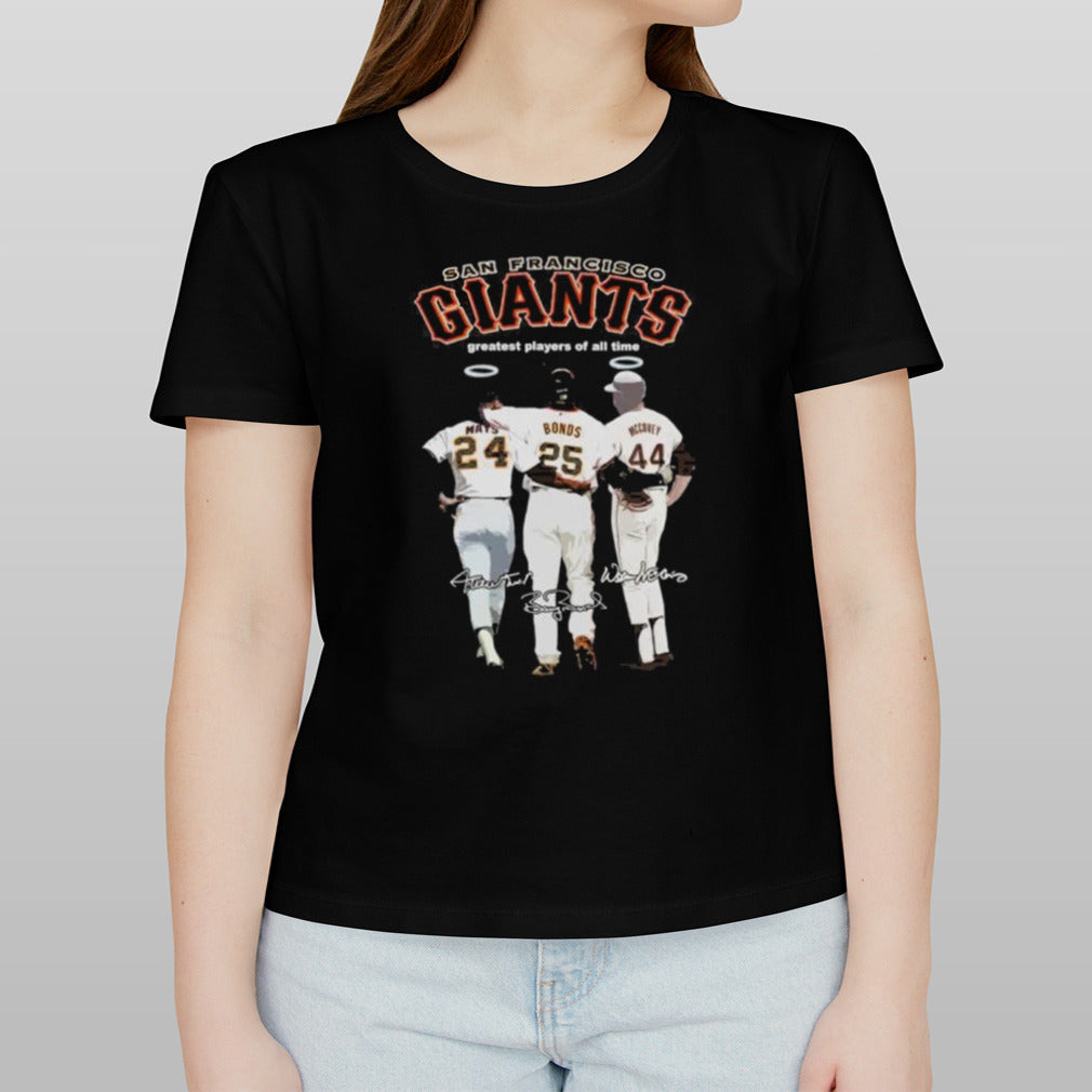 Barry Bonds, Willie Mays And Willie Mccovey San Francisco Giants Greatest Players Of All Time Signatures Shirt