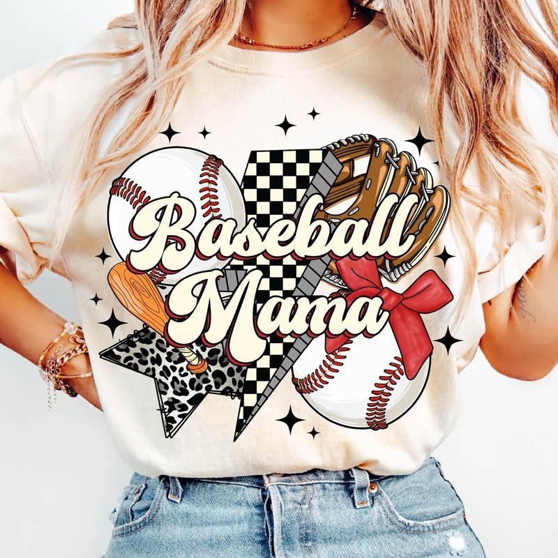 Baseball Mama T-Shirt Baseball With Coquette Shirt, Baseball Mom T-Shirt, Retro Baseball Shirt, Game Day , Baseball Coquette Bow Sports T-Shirt
