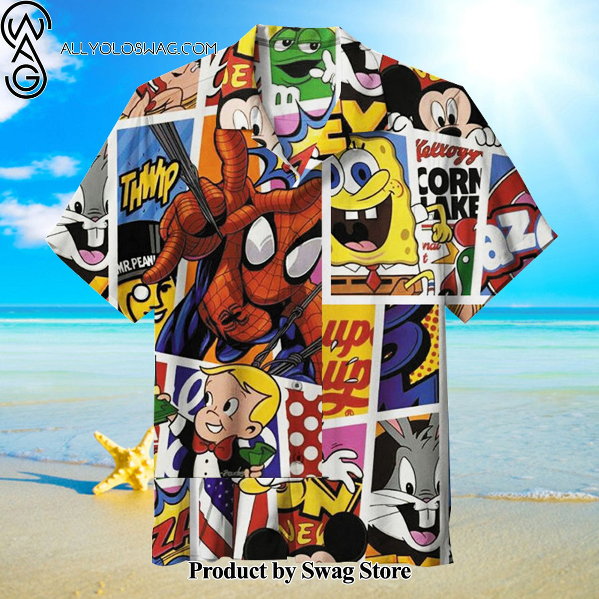 Cartoon characters collage Oversized Hawaiian Shirt