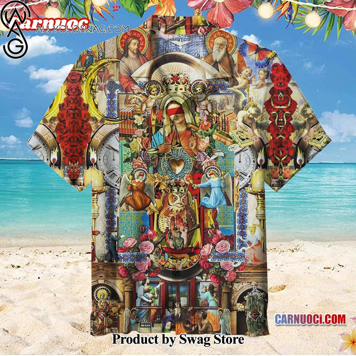 Catholic Collage Art Backyard BBQ Hawaiian Shirt