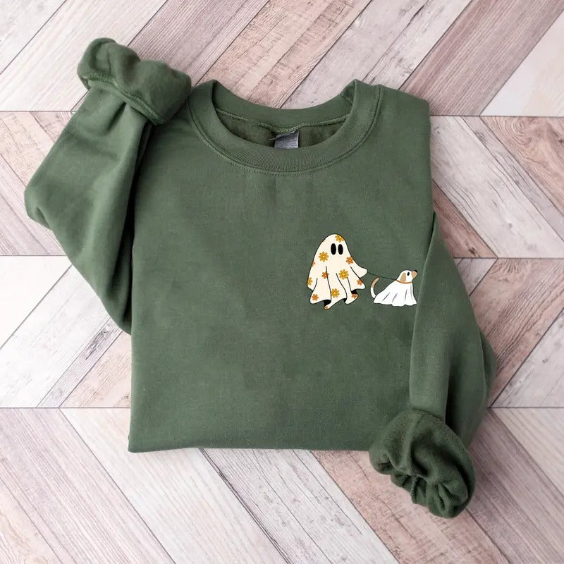 Сute Ghost Dog Sweatshirt, Little Ghost And Dog Shirt, Floral Ghost Shirt, Dog Lovers Halloween Gift, Halloween Dog Shirt, Spooky Season, Halloween Fall Graphic Shirt, Ghost Dog Shirt