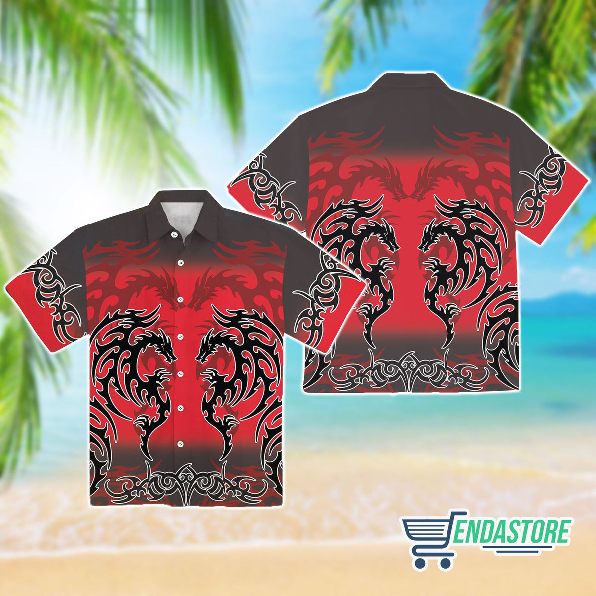 Dragon For Men Shirt,  Red Tribal Dragon Hawaiian Shirt