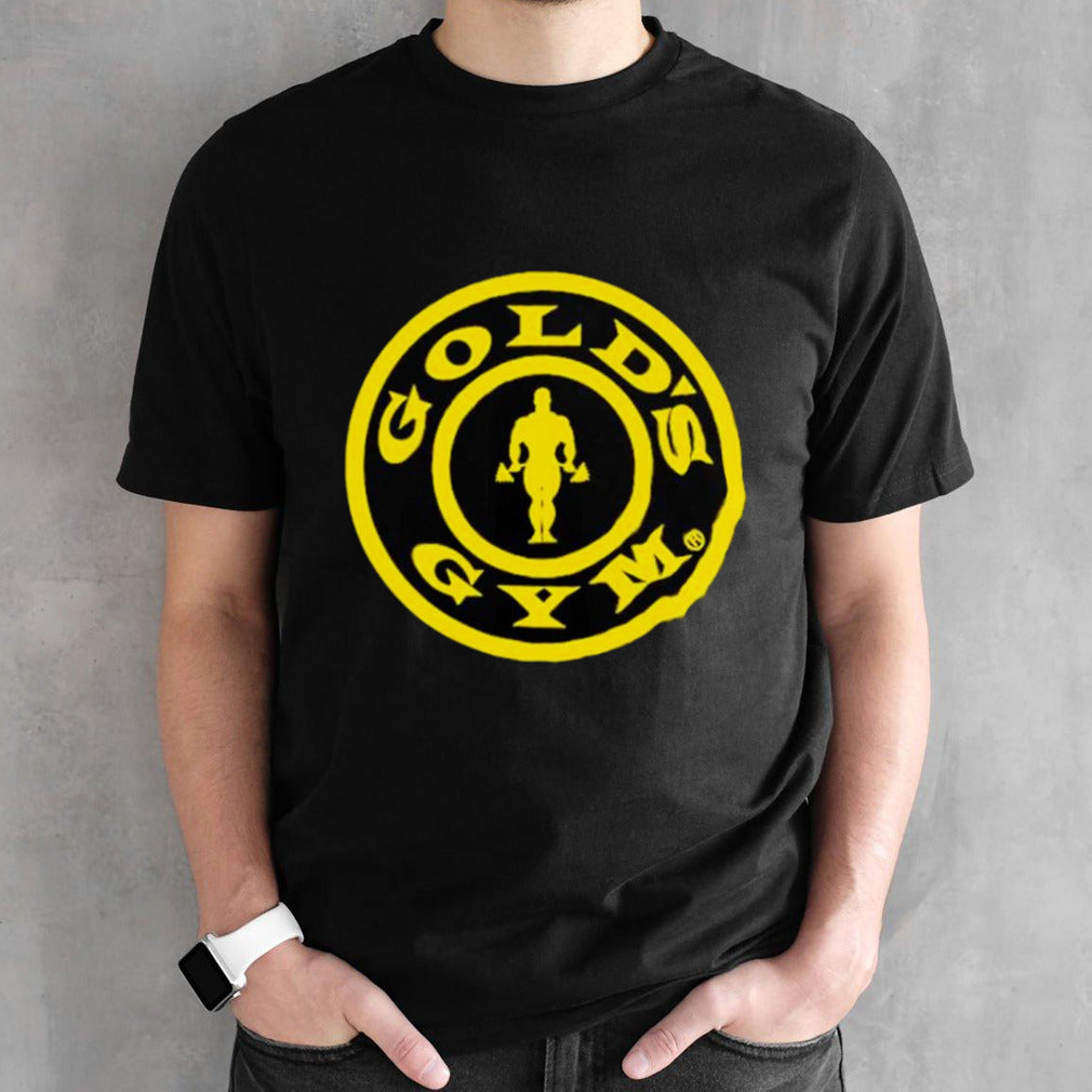 Drew McIntyre wearing goldsâ€™s gym logo shirts