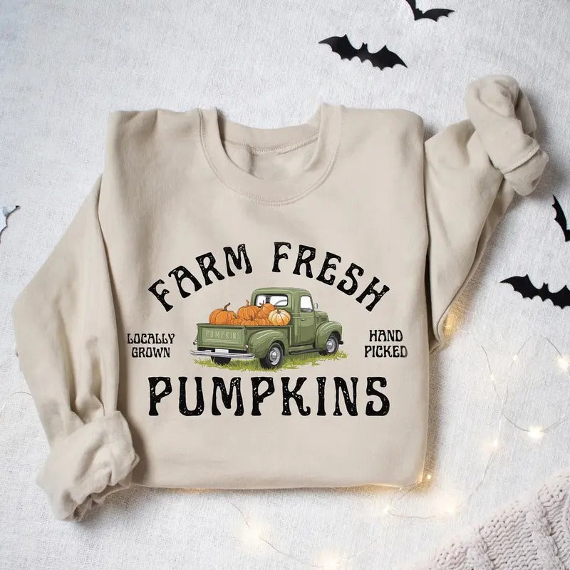 Farm Fresh Pumpkins Sweatshirt, Fall Pumpkin Shirt, Pumpkin Patch Sweater, Halloween Pumpkin Sweatshirt, Fall Graphic Shirt, Autumn Fall Halloween Thanksgiving Shirt, Pumpkin Lover Gift Shirt