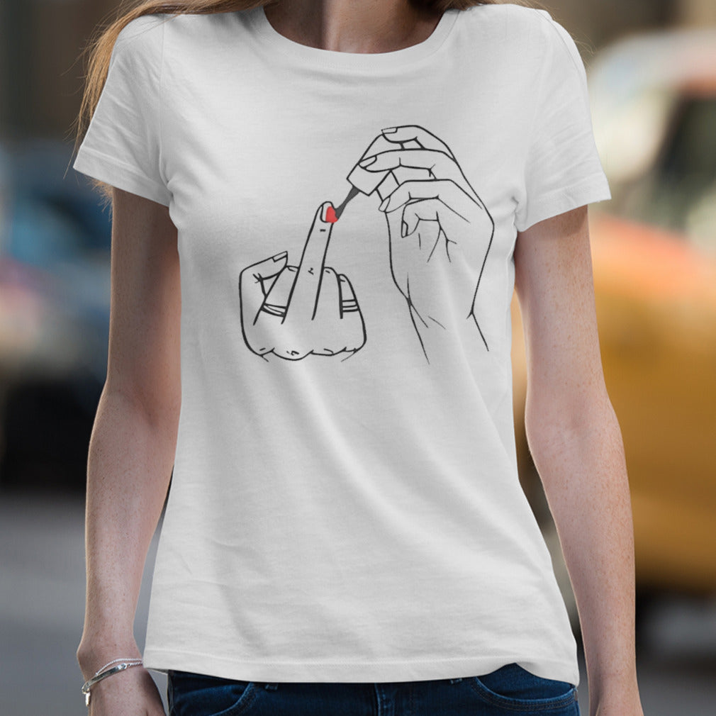 Feminist nail polish middle finger shirt
