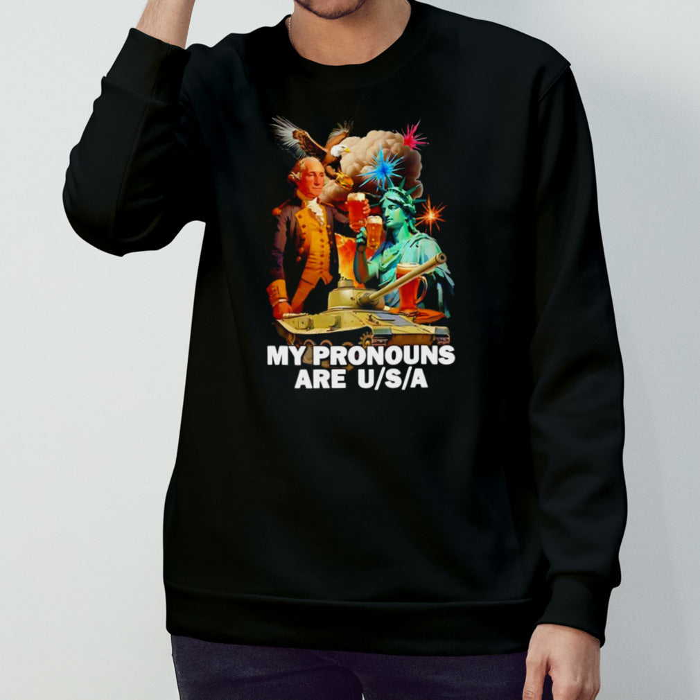 George Washington Statue of Liberty tank beer my pronouns are USA shirt