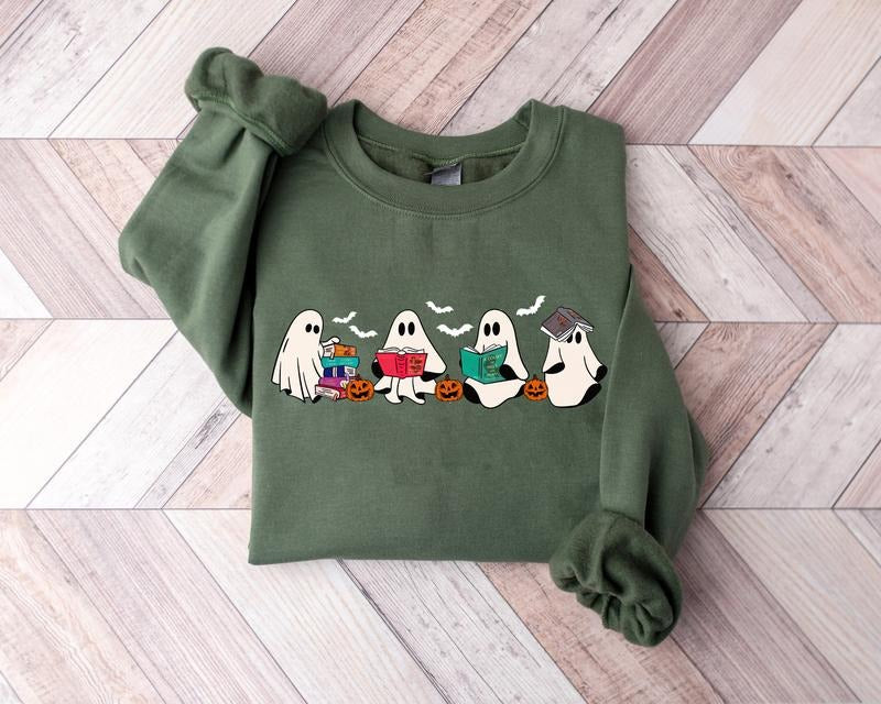 Ghost Book Sweatshirt, Halloween Book T-shirt, Bookish Ghost Sweatshirt, Ghost Sweatshirt, Ghost Reading Book Shirt, Librarian Teacher Halloween Shirt, Pumpkin Ghost Halloween Shirt, Halloween Gift For Book Lover