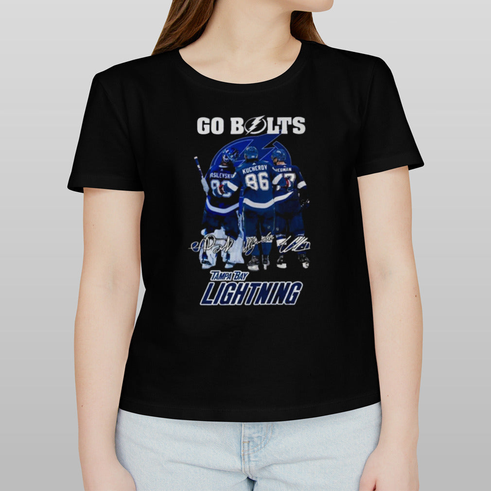 Go Bolts Tampa Bay Lightning ice hockey player signatures shirt