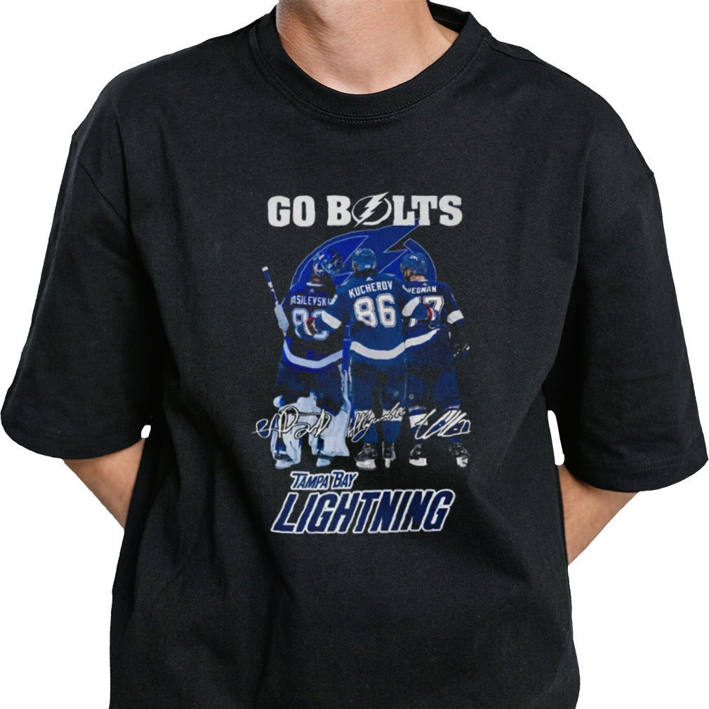 Go Bolts Tampa Bay Lightning ice hockey player signatures shirt