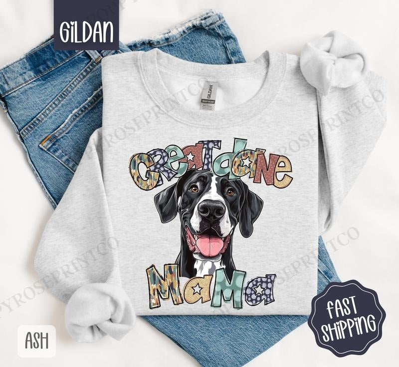 Great Dane Mama Sweatshirt, Dog Mama Women's Crewneck, Cute Mom Women's Sweatshirt