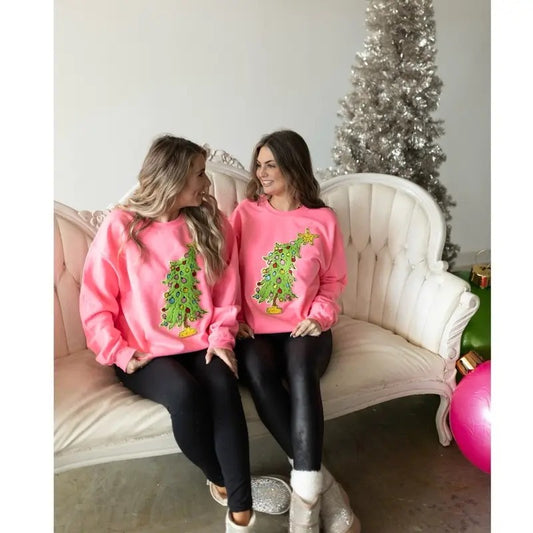 Grinchyyy Tree Chenille Patch Sweatshirt | Holiday Christmas Sweatshirt