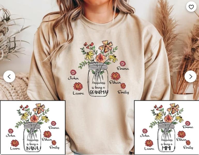 Happiness Is Being A Granma Sweatshirt, Custom Grandma Sweatshirt With Grandkids Names, Mothers Day Gift for Grandma, Floral Nana Sweater
